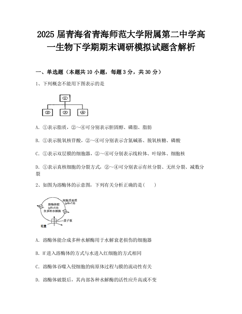 2025届青海省青海师范大学附属第二中学高一生物下学期期末调研模拟试题含解析