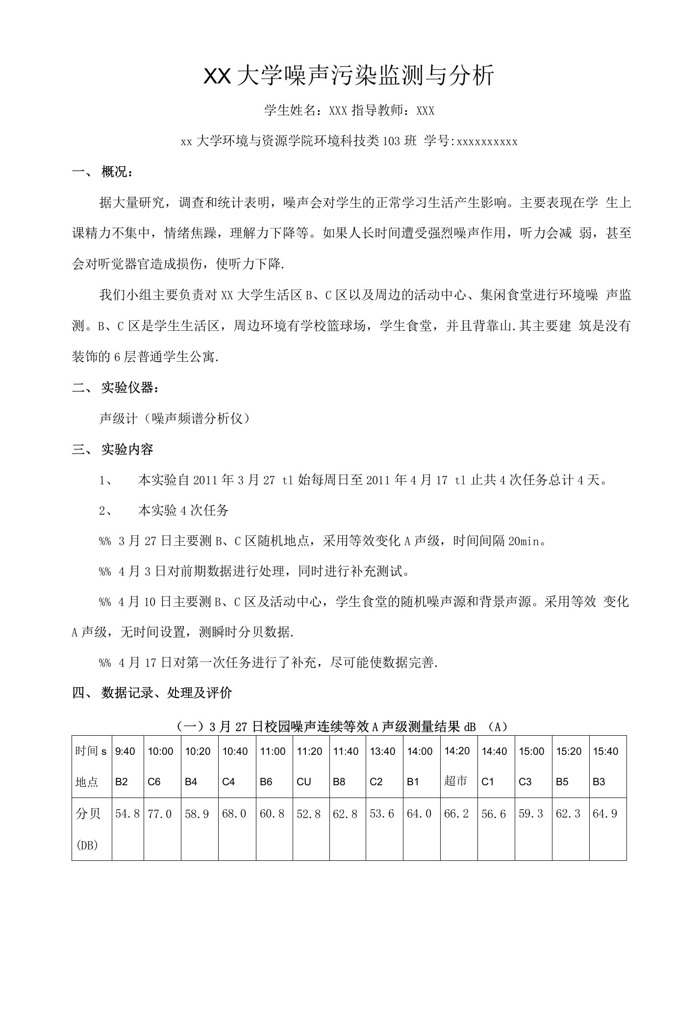 大学噪声污染监测与分析