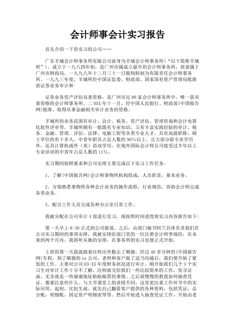 会计师事会计实习报告