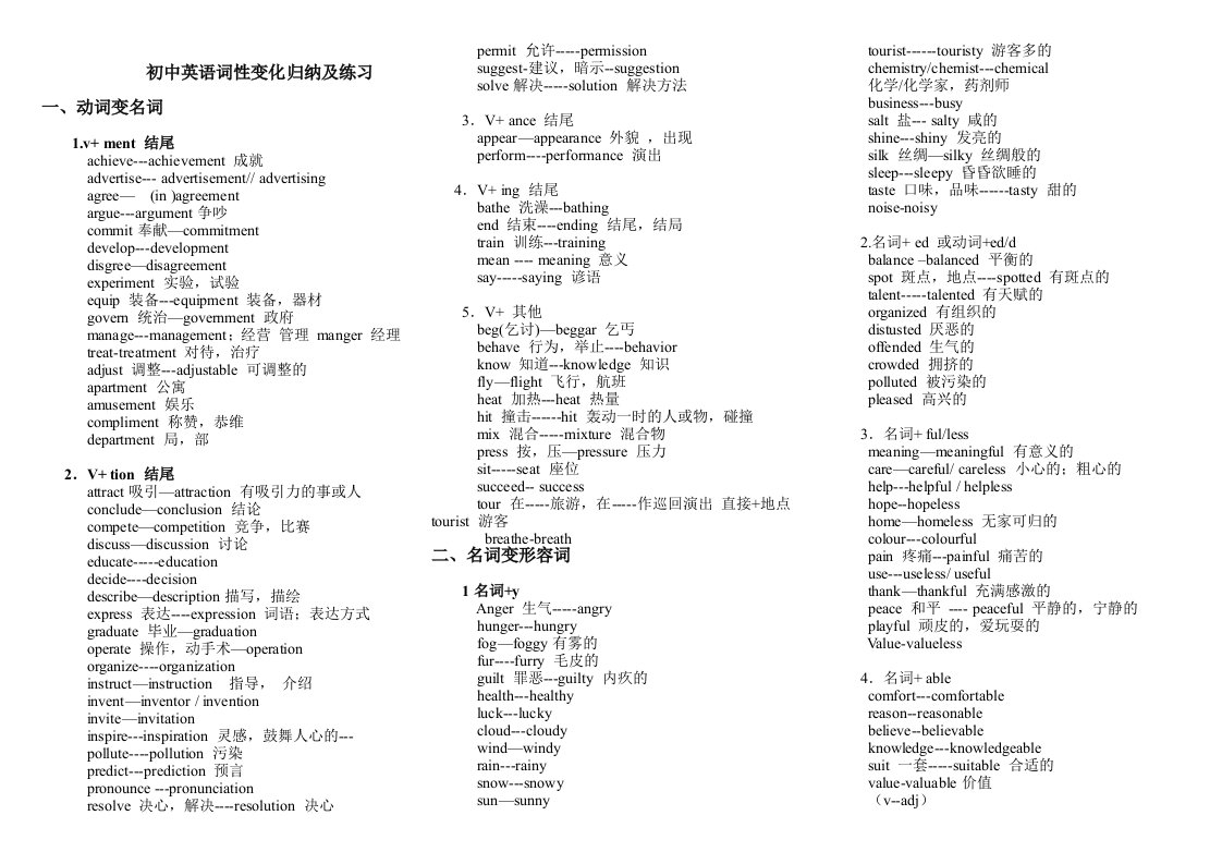 初中英语词性变化归纳