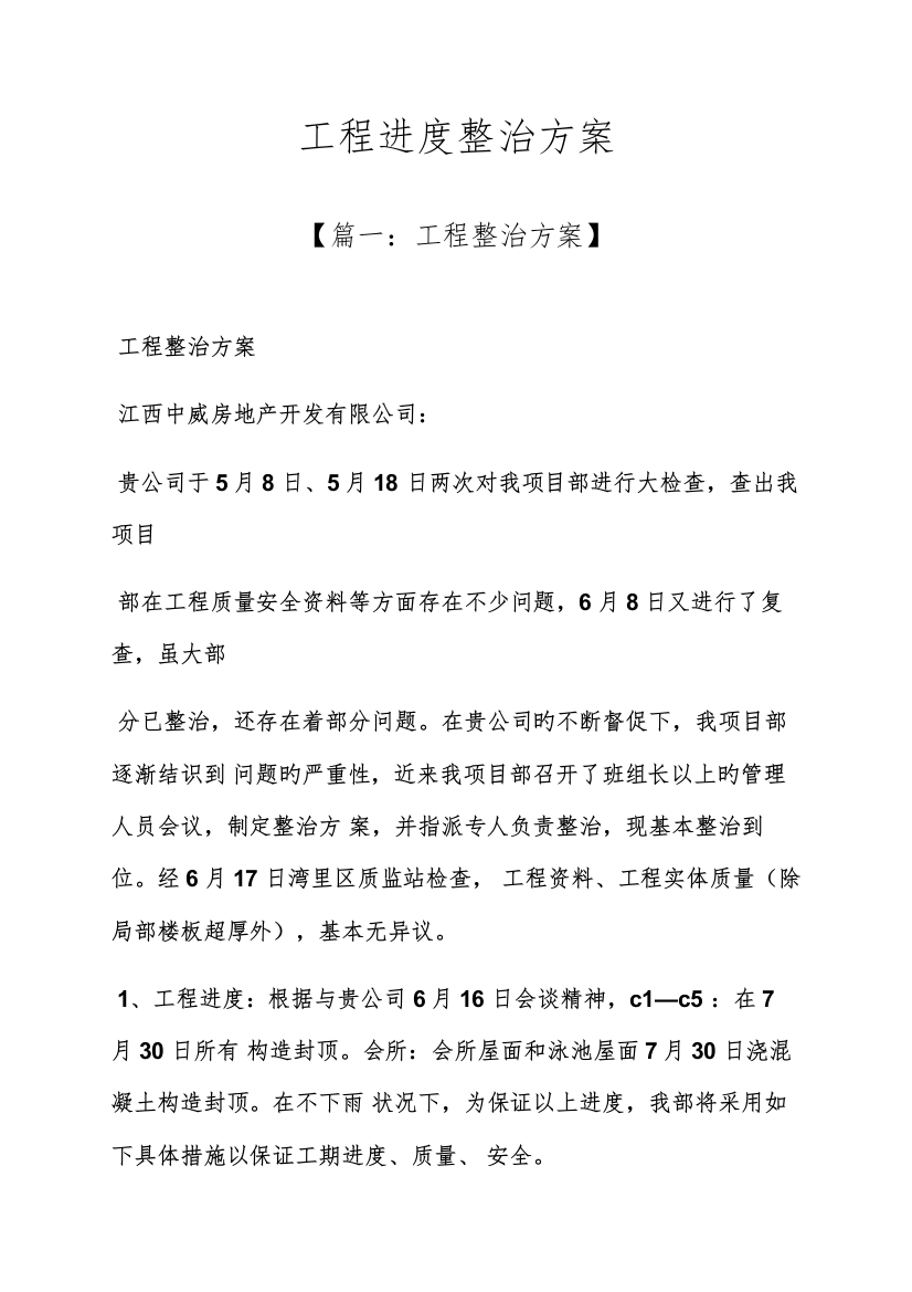 活动专题方案之关键工程进度整改专题方案