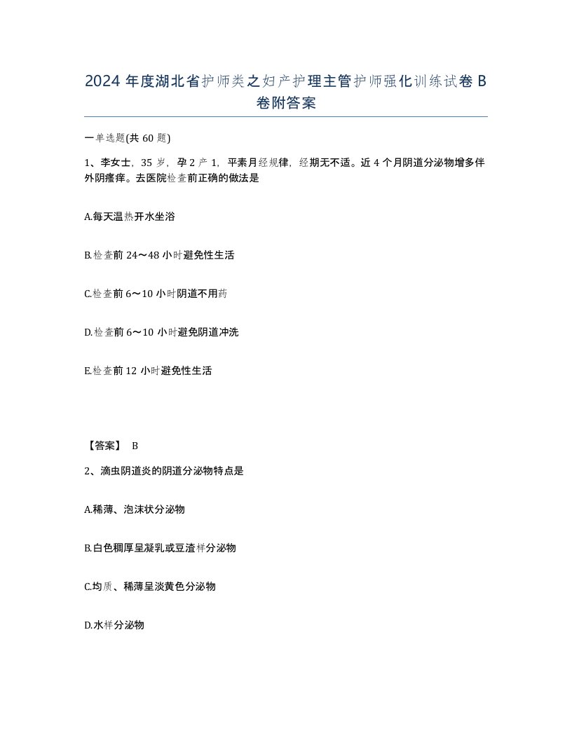 2024年度湖北省护师类之妇产护理主管护师强化训练试卷B卷附答案