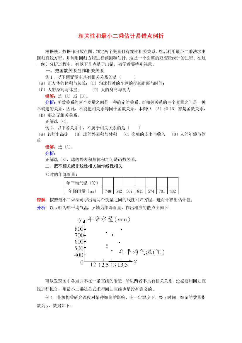 （整理版）相关性和最小二乘估计易错点例析