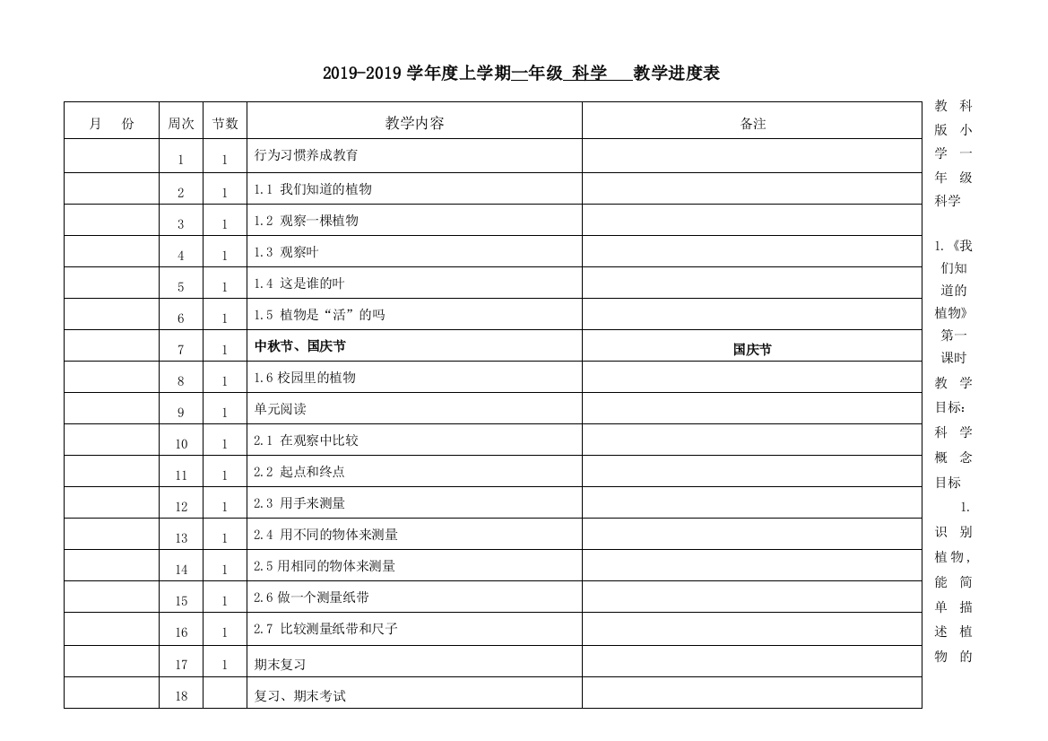 一年级上册科学教案全册