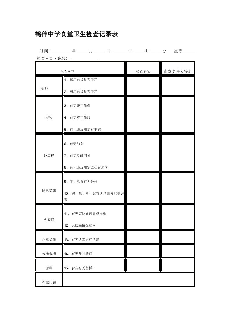 食堂卫生检查记录表