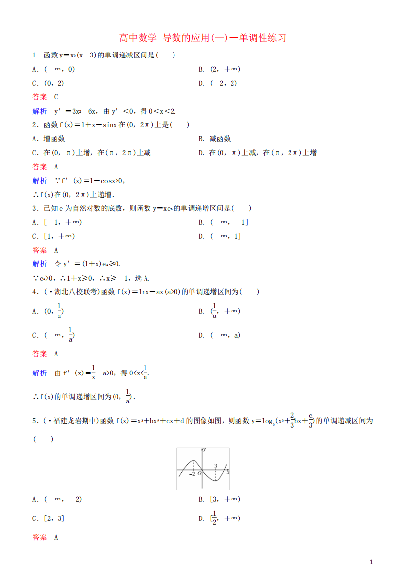 高中数学-导数的应用(一)—单调性练习