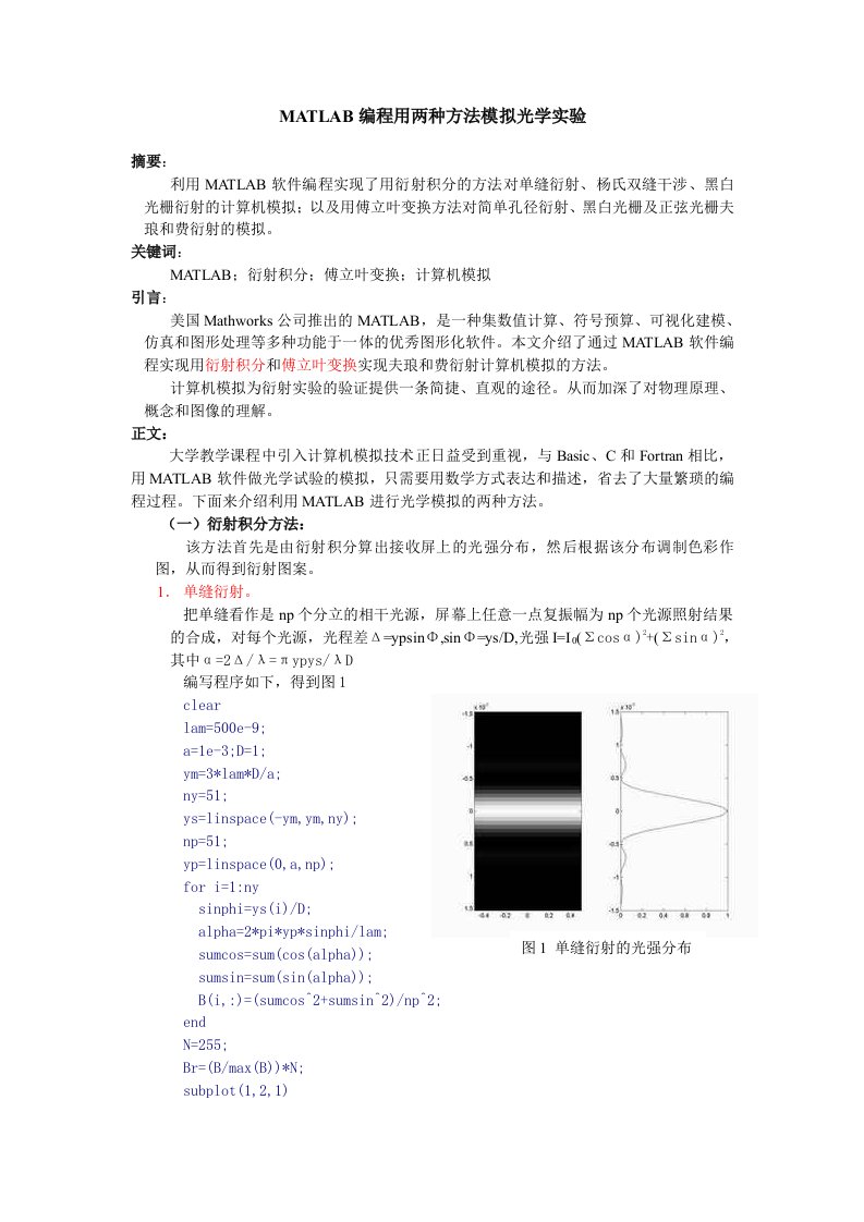 MATLAB编程用两种方法模拟光学实验