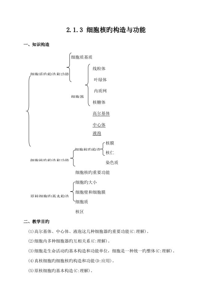 高二生物教案细胞核的结构和功能