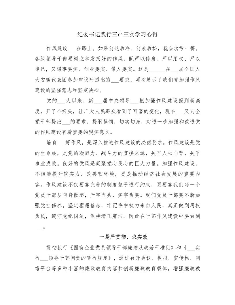 纪委书记践行三严三实学习心得