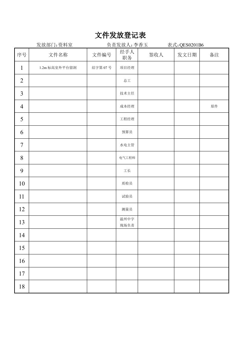 设计变更发放登记表