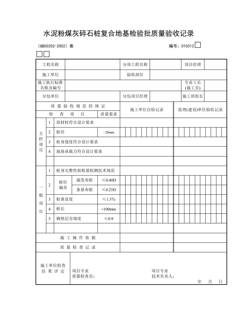 水泥粉煤灰碎石桩复合地基检验批质量验收记录