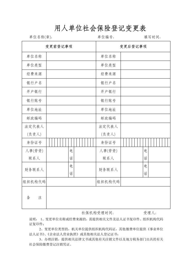 社会保险登记变更表