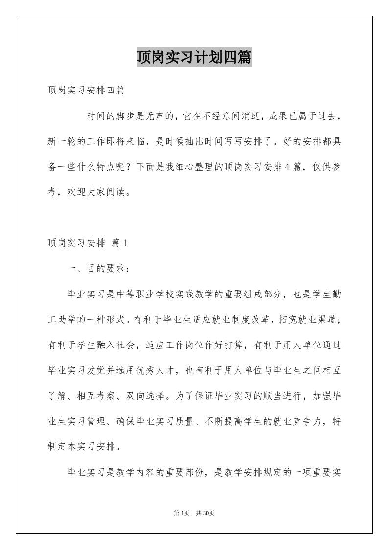 顶岗实习计划四篇例文