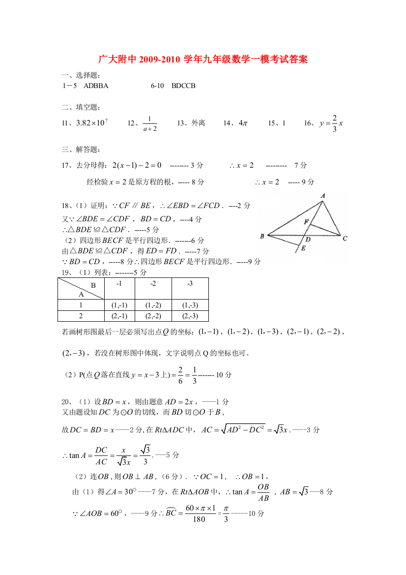 广附一模模拟参考答案