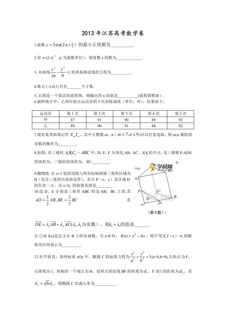 江苏高考数学卷真题(word版)