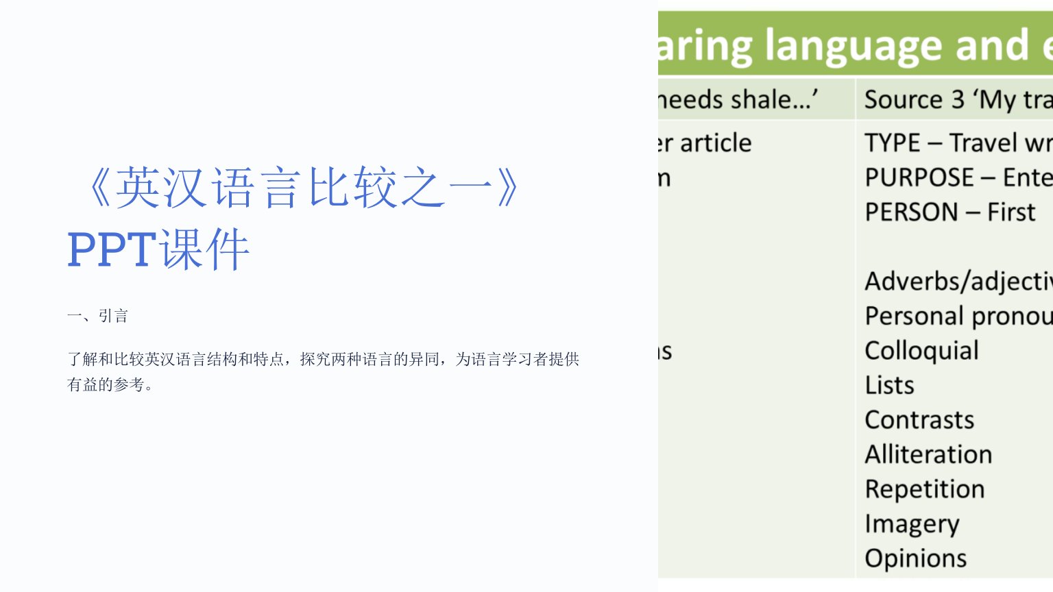 《英汉语言比较之一》课件