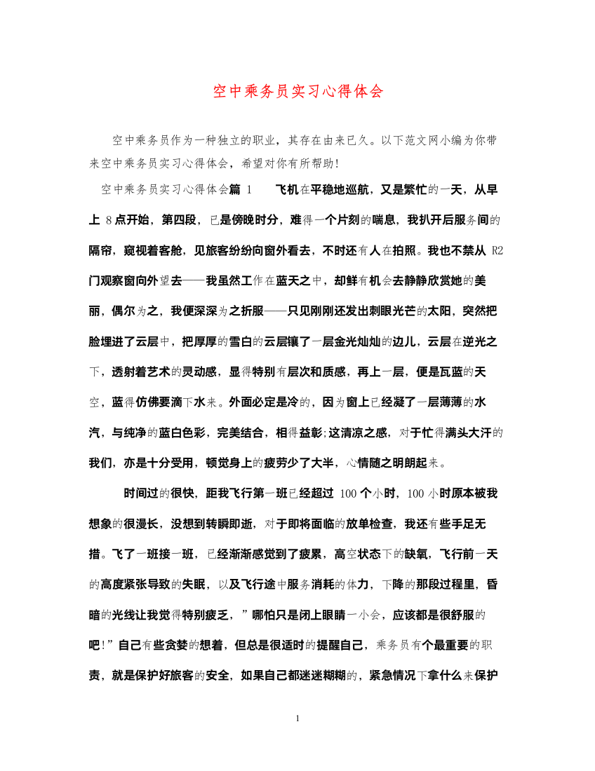 精编空中乘务员实习心得体会