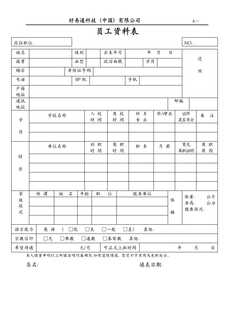 员工资料表