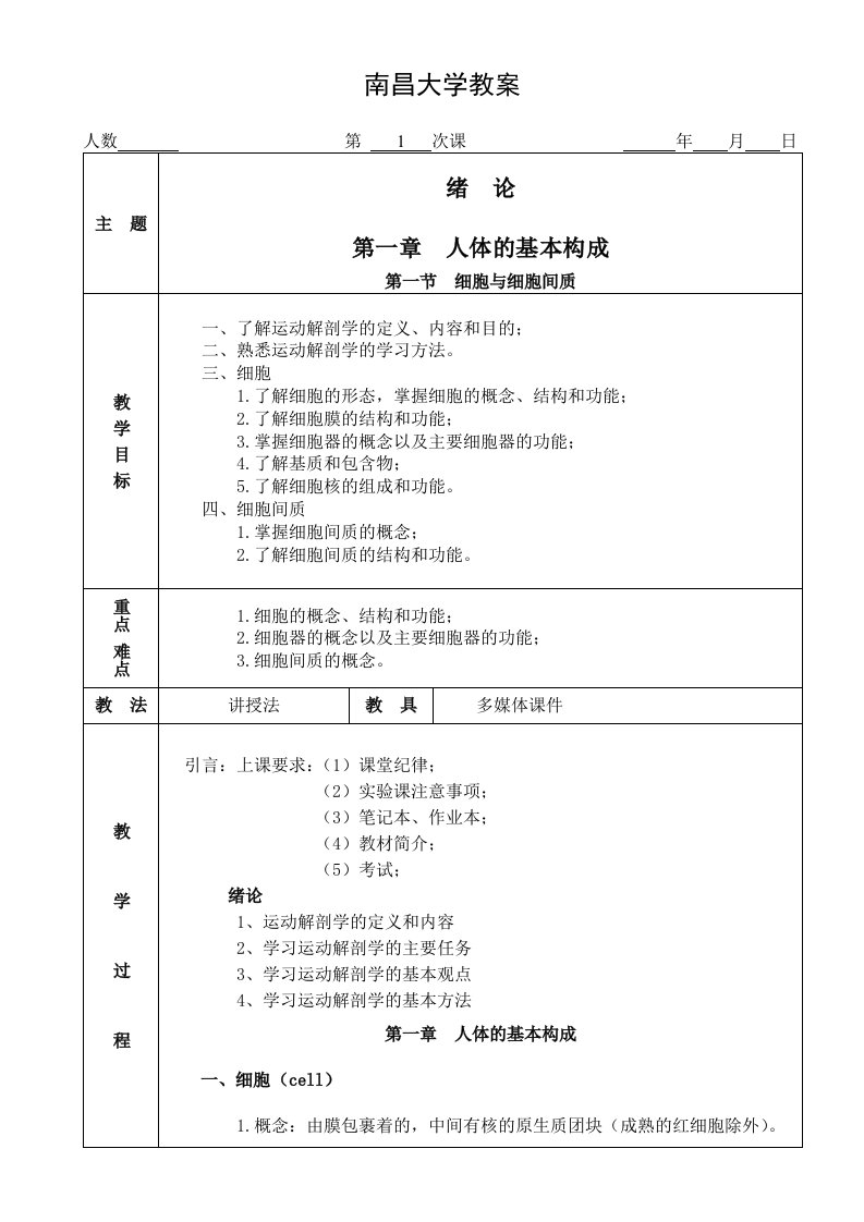 运动解剖学教案