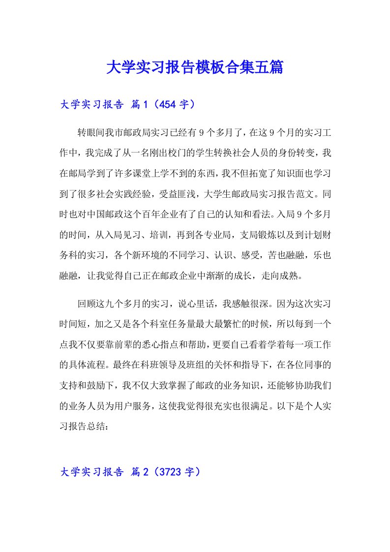 大学实习报告模板合集五篇【可编辑】