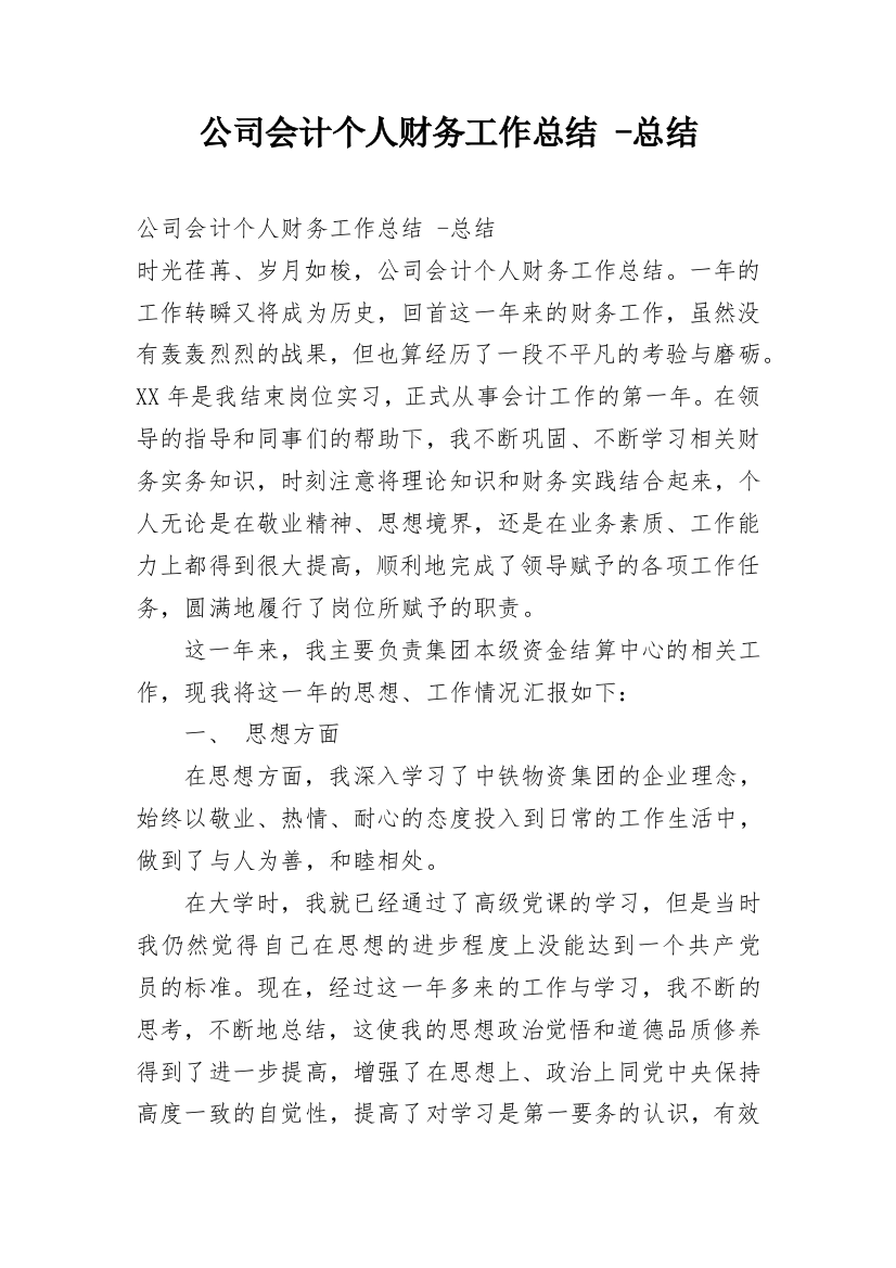 公司会计个人财务工作总结