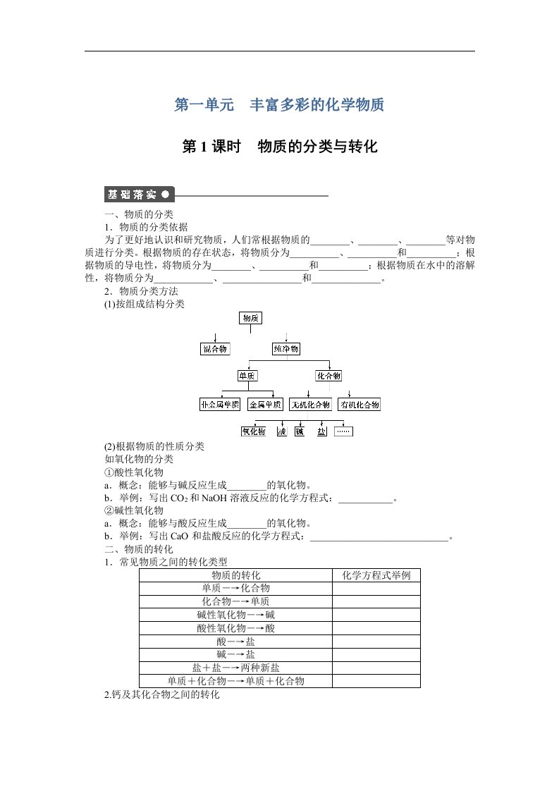 苏教版化学必修1高中《丰富多彩的物质》word学案一