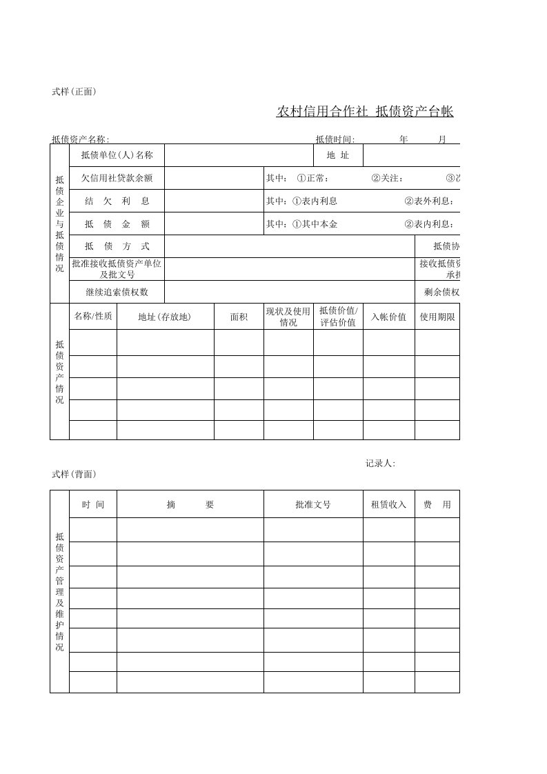 信用社抵债资产台帐