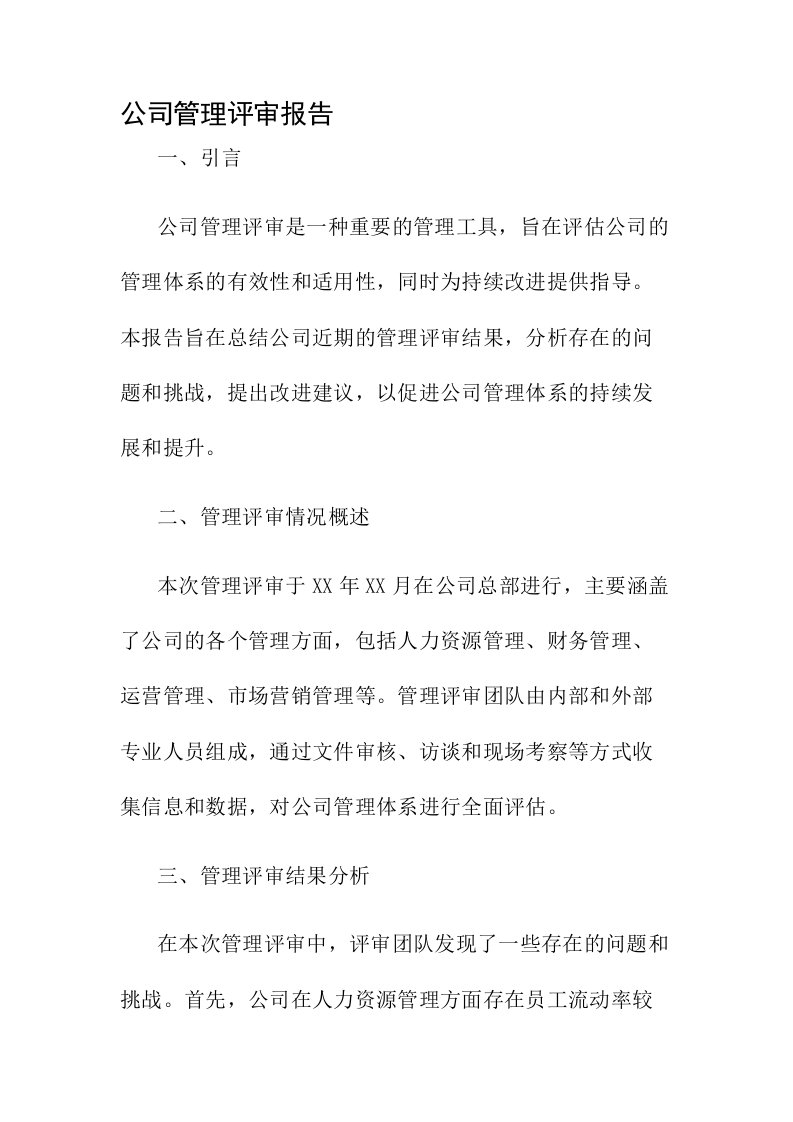 公司管理评审报告