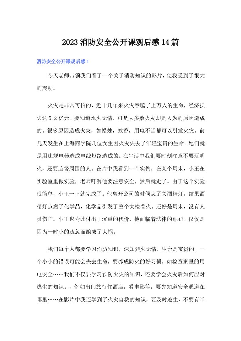 2023消防安全公开课观后感14篇