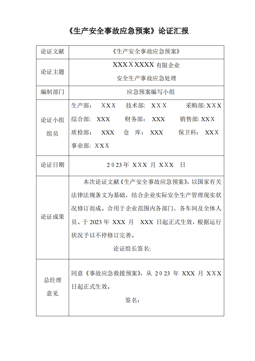 2023年应急预案论证报告模板