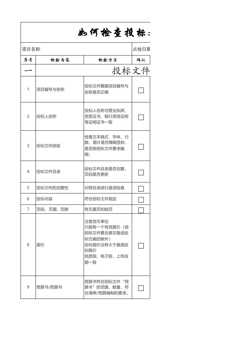 投标文件检查明细