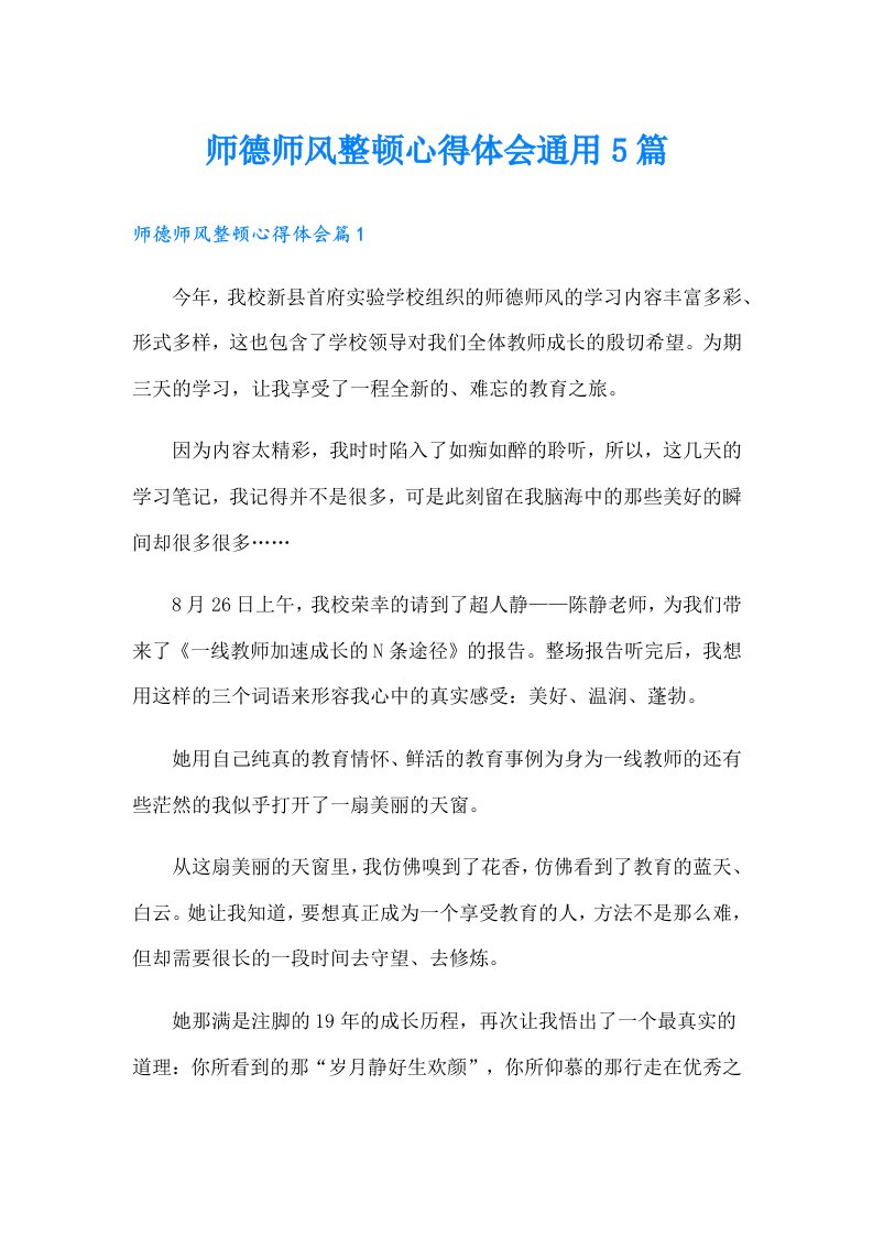 师德师风整顿心得体会通用5篇