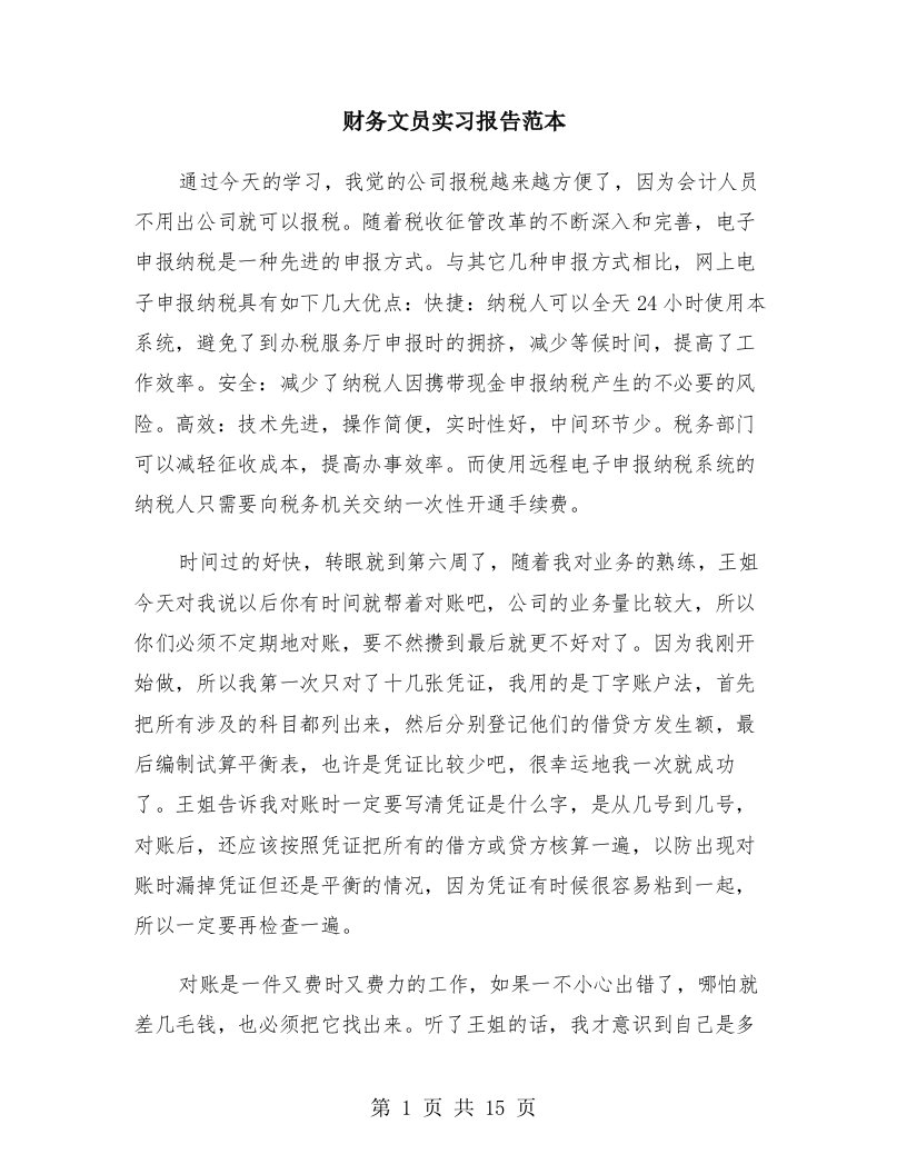 财务文员实习报告范本