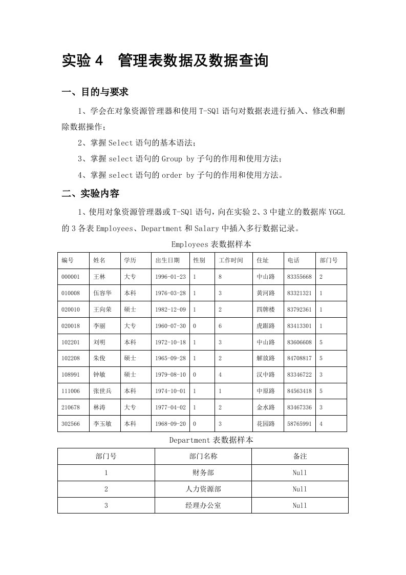 管理表数据及数据查询