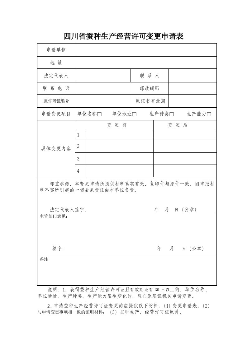 四川蚕种生产经营许可变更申请表