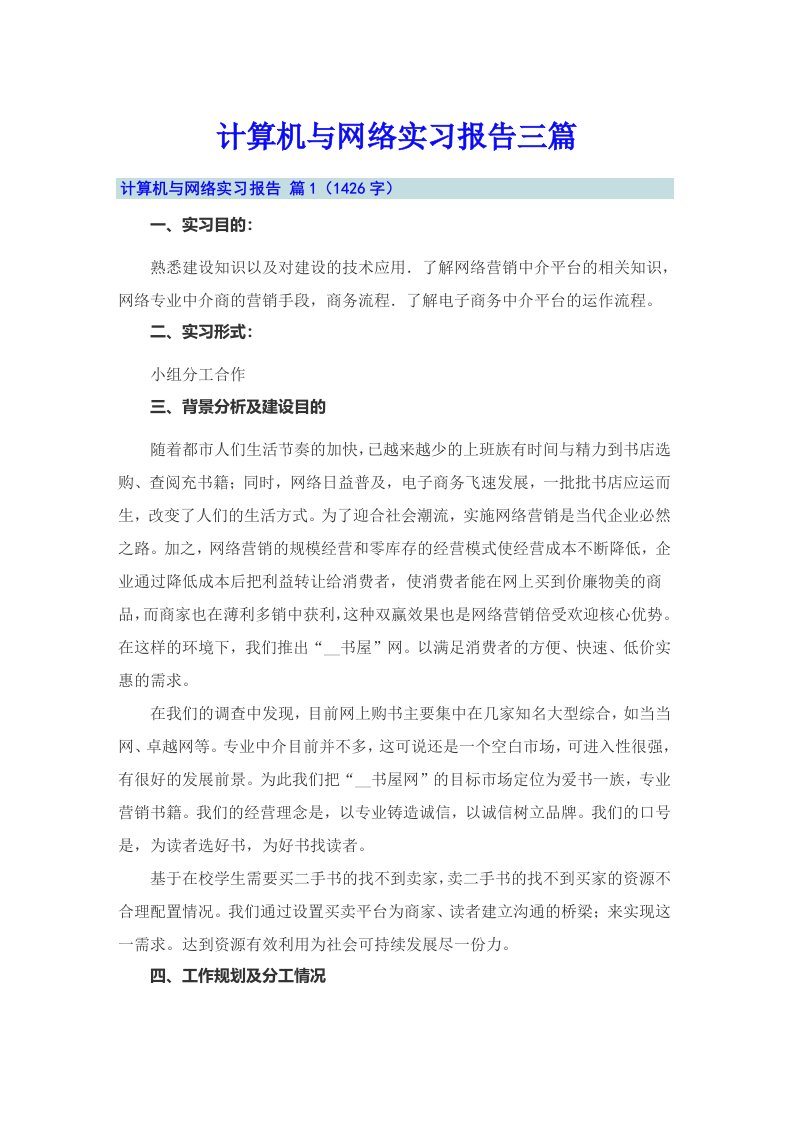 计算机与网络实习报告三篇