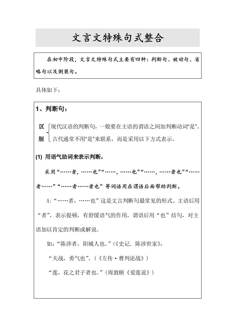 初中文言文特殊句式