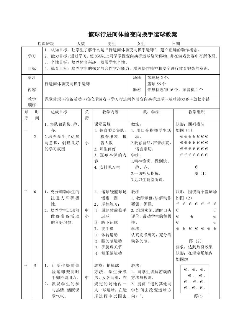 篮球行进间体前变向换手运球教案