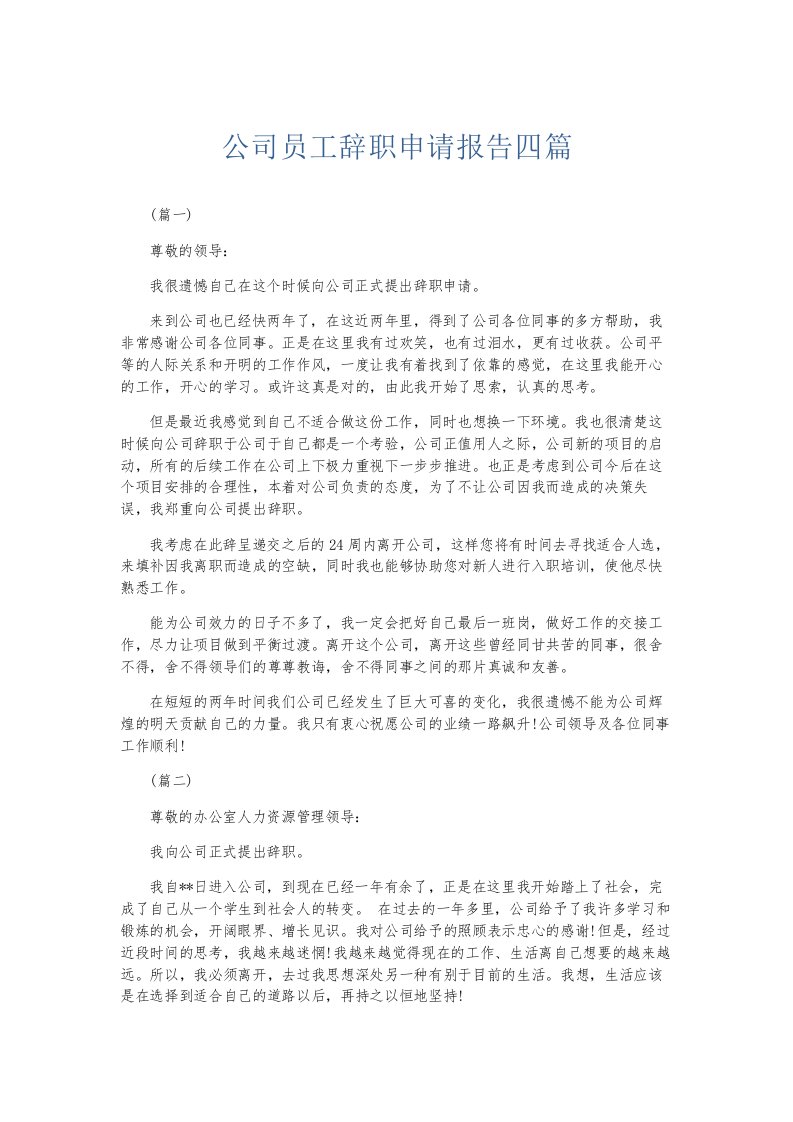 总结报告公司员工辞职申请报告四篇