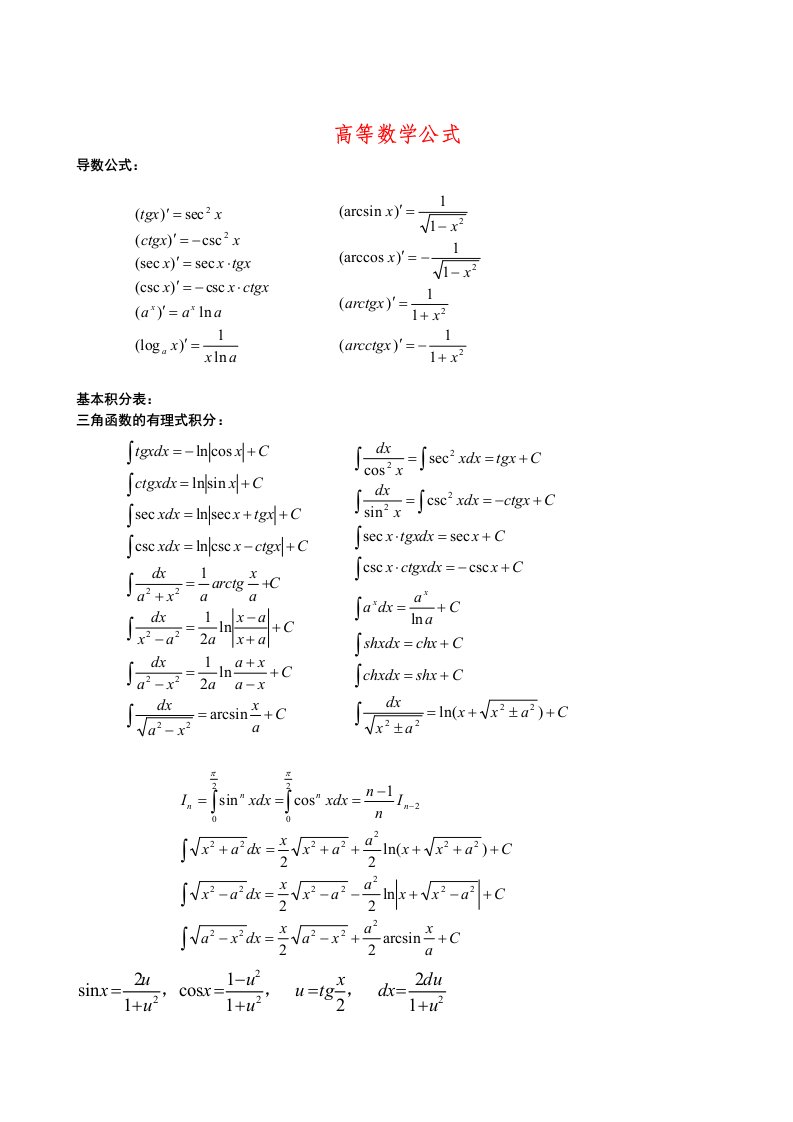 高等数学公式大全