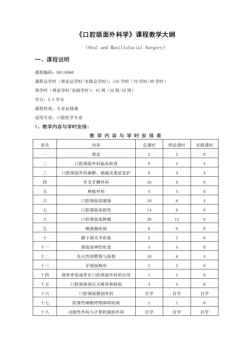 口腔颌面外科教学大纲