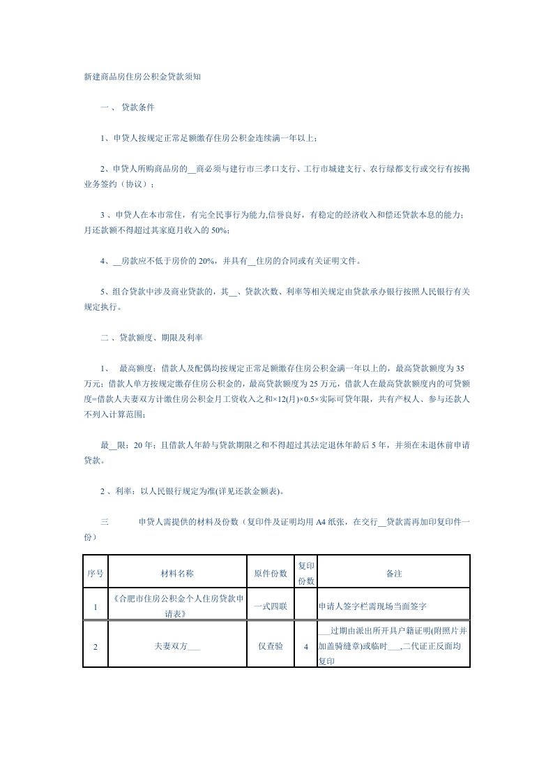 新建商品房住房公积金贷款须知