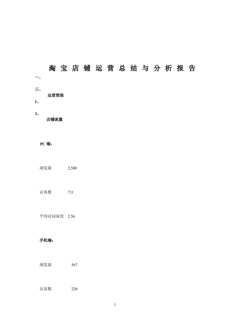 淘宝店铺运营总结与分析报告