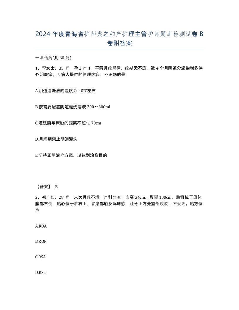 2024年度青海省护师类之妇产护理主管护师题库检测试卷B卷附答案