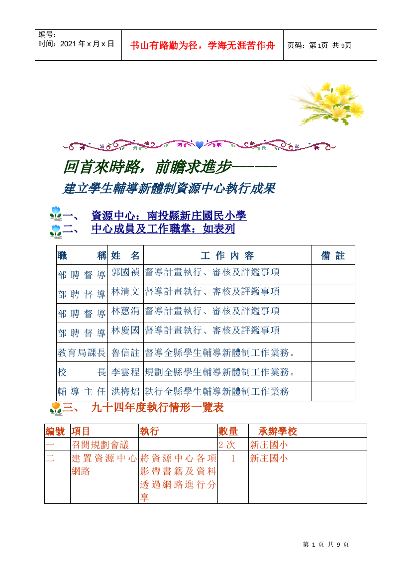 建立学生辅导新体制资源中心执行成果