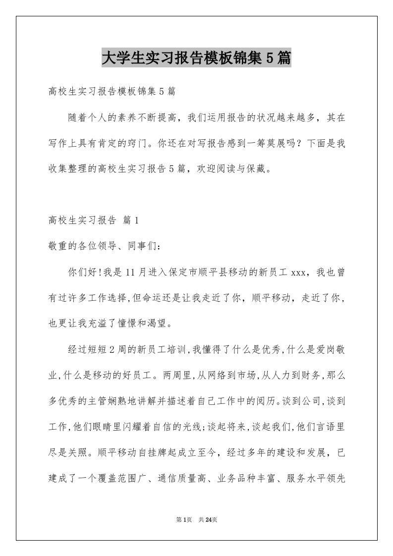 大学生实习报告模板锦集5篇例文