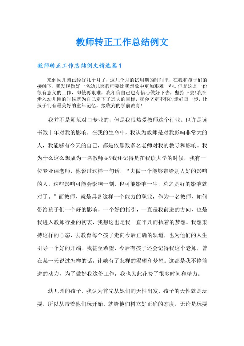 教师转正工作总结例文