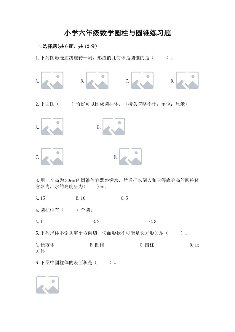 小学六年级数学圆柱与圆锥练习题及完整答案【名师系列】