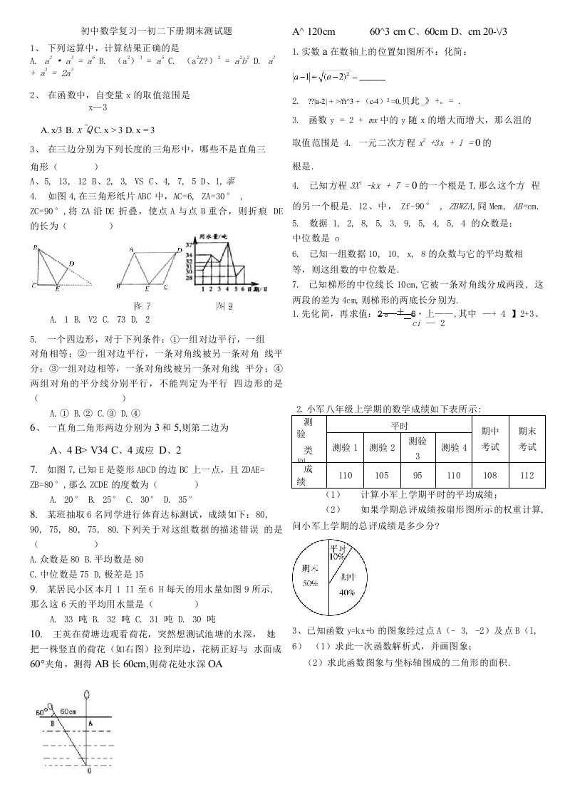 初中数学复习-初二下册期末测试题