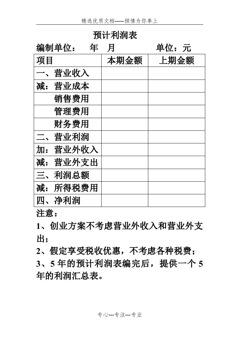 预计利润表(共2页)